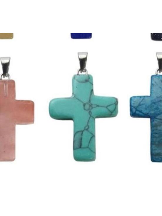 Jewelry - Cross Quartz Crystal Pendant Charm Necklace Unisex Turquoise